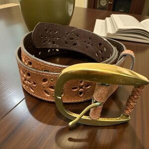 Beautiful Leather Brown Floral Laser Cut Belt 42"
